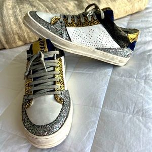 P448 Women’s Italian Leather & Glitter Sneaker, size 39